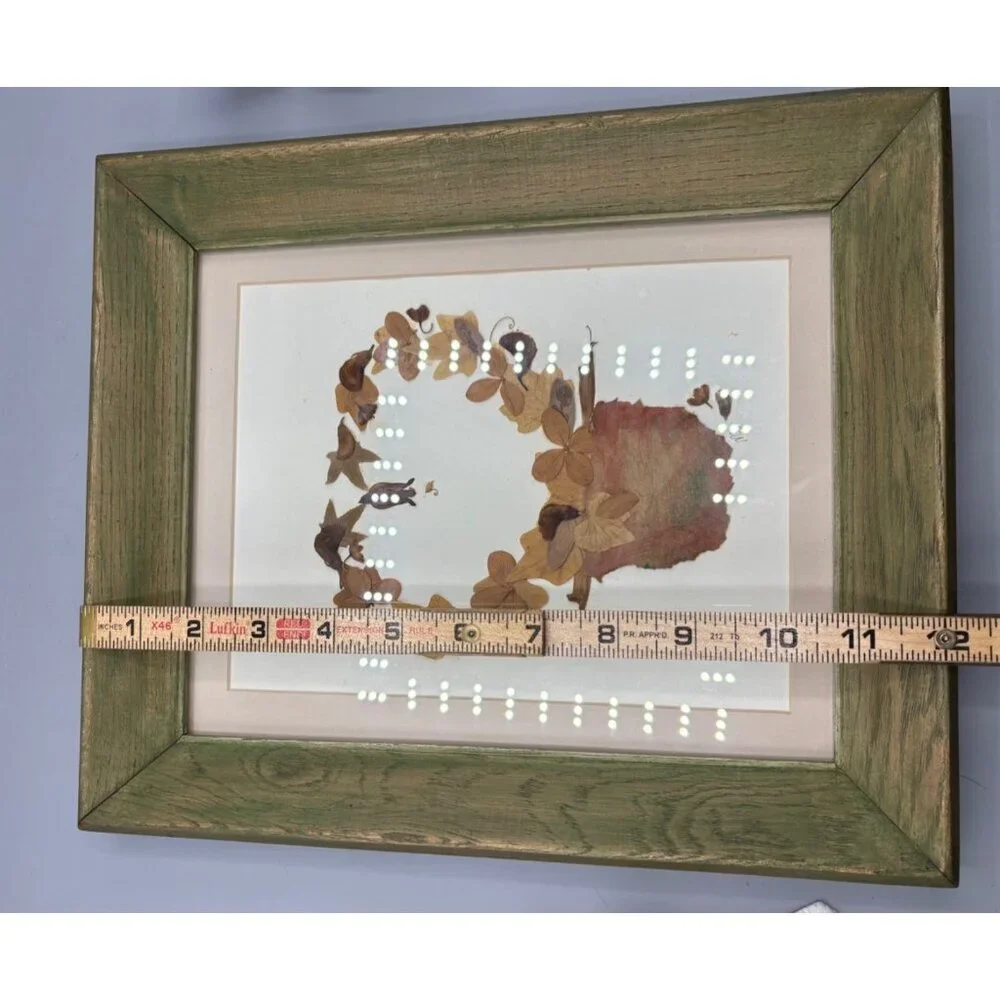 Vtg Botanical Art Framed Pressed Flower‎ Heart Green Wood Frame Wall Decor